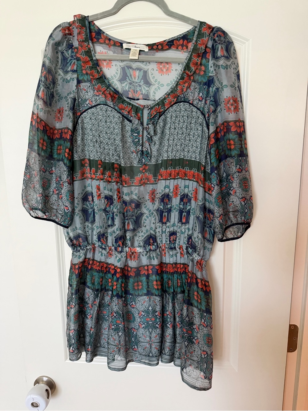 Trinity SILK Floral Peasant Tunic—L